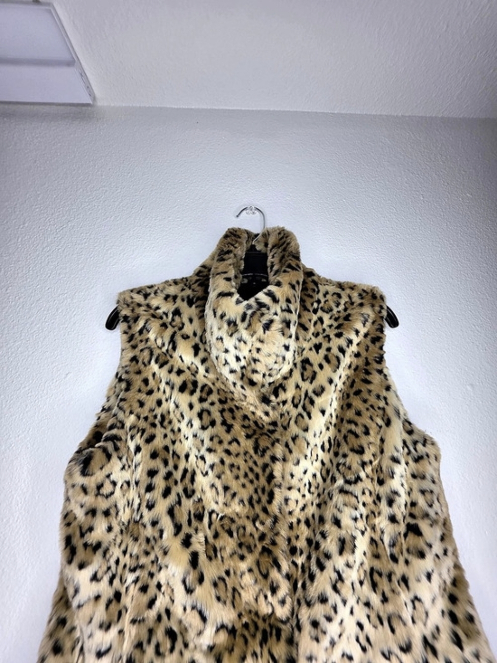Kristen Blake Leopard Print Collared Lined Vest Pockets Medium Beige Black - Picture 8 of 11